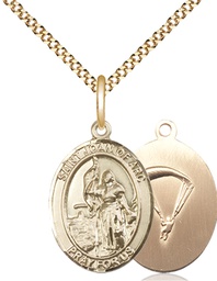 [8053GF7/18G] 14kt Gold Filled Saint Joan of Arc Paratrooper Pendant on a 18 inch Gold Plate Light Curb chain