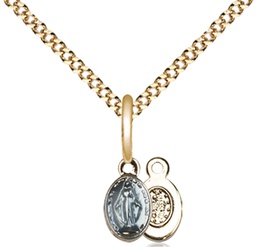 Gold Plate Sterling Silver Miraculous Pendant on a 18 inch Gold Plate Light Curb chain