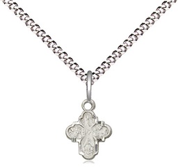 [0207PLSS/18S] Sterling Silver 4-Way Pendant on a 18 inch Light Rhodium Light Curb chain