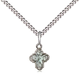 [0207SS/18S] Sterling Silver 4-Way Pendant on a 18 inch Light Rhodium Light Curb chain