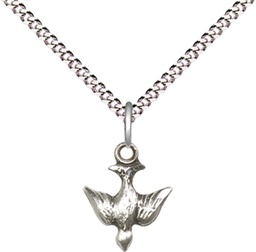 [0208SS/18S] Sterling Silver Holy Spirit Pendant on a 18 inch Light Rhodium Light Curb chain