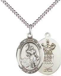[8053SS1/18S] Sterling Silver Saint Joan of Arc Air Force Pendant on a 18 inch Light Rhodium Light Curb chain