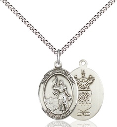 [8053SS1/18S] Sterling Silver Saint Joan of Arc Air Force Pendant on a 18 inch Light Rhodium Light Curb chain