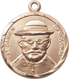 [4273KT] 14kt Gold Saint Damien of Molokai Medal