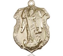 [5448KT] 14kt Gold Saint Michael the Archangel Shield Medal