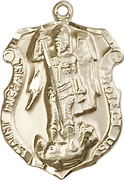 [5692KT] 14kt Gold Saint Michael the Archangel Shield Medal