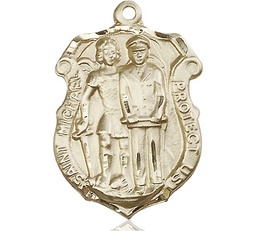 [5694KT] 14kt Gold Saint Michael the Archangel Police Shield Medal