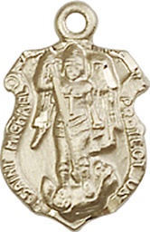 [5699KT] 14kt Gold Saint Michael the Archangel Shield Medal