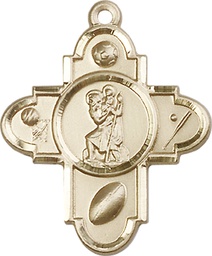 [5707KT] 14kt Gold Sports 5-Way St Christopher Medal