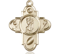 [5707KT] 14kt Gold Sports 5-Way St Christopher Medal