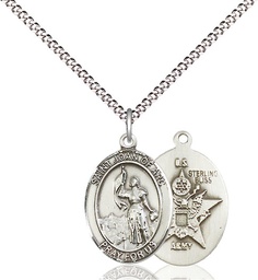[8053SS2/18S] Sterling Silver Saint Joan of Arc Army Pendant on a 18 inch Light Rhodium Light Curb chain