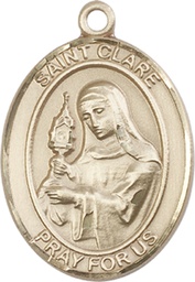 [7028KT] 14kt Gold Saint Clare of Assisi Medal