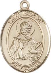 [7049KT] 14kt Gold Saint Isidore of Seville Medal