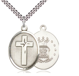 [0783SS1/24S] Sterling Silver Cross Air Force Pendant on a 24 inch Light Rhodium Heavy Curb chain