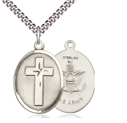 [0783SS2/24S] Sterling Silver Cross Army Pendant on a 24 inch Light Rhodium Heavy Curb chain