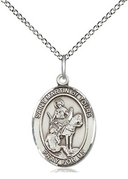 [8200SS/18SS] Sterling Silver Saint Martin of Tours Pendant on a 18 inch Sterling Silver Light Curb chain