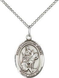 [8200SS/18SS] Sterling Silver Saint Martin of Tours Pendant on a 18 inch Sterling Silver Light Curb chain
