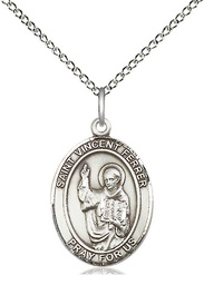 [8201SS/18SS] Sterling Silver Saint Vincent Ferrer Pendant on a 18 inch Sterling Silver Light Curb chain
