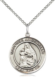 [8203RDSS/18SS] Sterling Silver Madonna del Ghisallo Pendant on a 18 inch Sterling Silver Light Curb chain