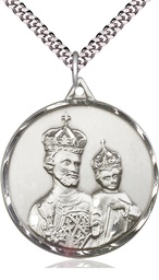 [0201KSS/24S] Sterling Silver Saint Joseph Pendant on a 24 inch Light Rhodium Heavy Curb chain