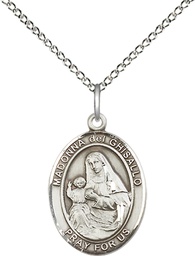 [8203SS/18SS] Sterling Silver Saint Madonna Del Ghisallo Pendant on a 18 inch Sterling Silver Light Curb chain