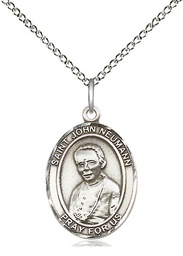 [8204SS/18SS] Sterling Silver Saint John Neumann Pendant on a 18 inch Sterling Silver Light Curb chain