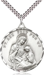 [0203ASS/24S] Sterling Silver Saint Ann Pendant on a 24 inch Light Rhodium Heavy Curb chain