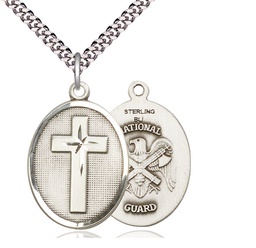 [0783SS5/24S] Sterling Silver Cross National Guard Pendant on a 24 inch Light Rhodium Heavy Curb chain