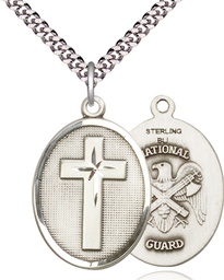 [0783SS5/24S] Sterling Silver Cross National Guard Pendant on a 24 inch Light Rhodium Heavy Curb chain