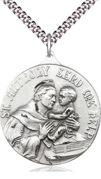 [0203DSS/24S] Sterling Silver Saint Anthony Pendant on a 24 inch Light Rhodium Heavy Curb chain