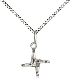 [0291SS/18SS] Sterling Silver Saint Brigid Cross Pendant on a 18 inch Sterling Silver Light Curb chain