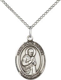 [8212SS/18SS] Sterling Silver Saint Isaac Jogues Pendant on a 18 inch Sterling Silver Light Curb chain