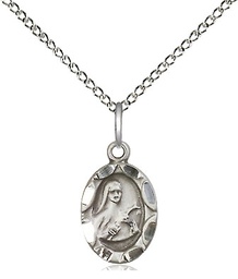 [0301TSS/18SS] Sterling Silver Saint Theresa Pendant on a 18 inch Sterling Silver Light Curb chain