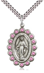 [2010ROSS/24S] Sterling Silver Miraculous Pendant on a 24 inch Light Rhodium Heavy Curb chain