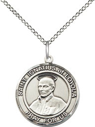 [8217RDSS/18SS] Sterling Silver Saint Ignatius of Loyola Pendant on a 18 inch Sterling Silver Light Curb chain