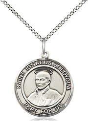 [8217RDSS/18SS] Sterling Silver Saint Ignatius of Loyola Pendant on a 18 inch Sterling Silver Light Curb chain