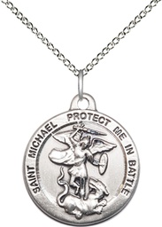 [0344SS/18SS] Sterling Silver Saint Michael the Archangel Pendant on a 18 inch Sterling Silver Light Curb chain