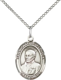 [8217SS/18SS] Sterling Silver Saint Ignatius of Loyola Pendant on a 18 inch Sterling Silver Light Curb chain