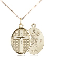 [0883GF1/18GF] 14kt Gold Filled Cross Air Force Pendant on a 18 inch Gold Filled Light Curb chain