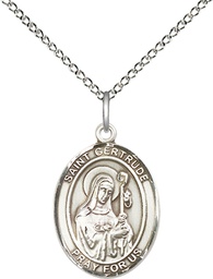 [8219SS/18SS] Sterling Silver Saint Gertrude of Nivelles Pendant on a 18 inch Sterling Silver Light Curb chain