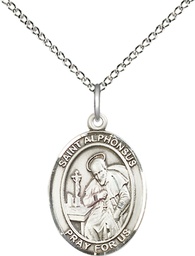 [8221SS/18SS] Sterling Silver Saint Alphonsus Pendant on a 18 inch Sterling Silver Light Curb chain