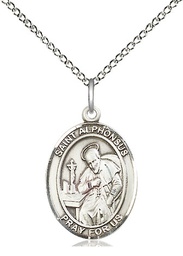 [8221SS/18SS] Sterling Silver Saint Alphonsus Pendant on a 18 inch Sterling Silver Light Curb chain