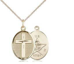[0883GF2/18GF] 14kt Gold Filled Cross Army Pendant on a 18 inch Gold Filled Light Curb chain