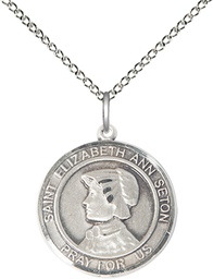 [8224RDSS/18SS] Sterling Silver Saint Elizabeth Ann Seton Pendant on a 18 inch Sterling Silver Light Curb chain