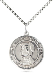[8224RDSS/18SS] Sterling Silver Saint Elizabeth Ann Seton Pendant on a 18 inch Sterling Silver Light Curb chain