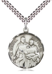 [0409SS/24S] Sterling Silver Saint Raphael Pendant on a 24 inch Light Rhodium Heavy Curb chain