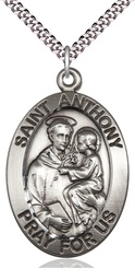 [0421SS/24S] Sterling Silver Saint Anthony Pendant on a 24 inch Light Rhodium Heavy Curb chain