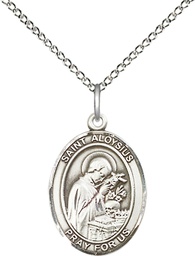 [8225SS/18SS] Sterling Silver Saint Aloysius Gonzaga Pendant on a 18 inch Sterling Silver Light Curb chain