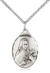 [0599TSS/18SS] Sterling Silver Saint Theresa Pendant on a 18 inch Sterling Silver Light Curb chain
