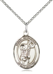 [8228SS/18SS] Sterling Silver Saint Stephanie Pendant on a 18 inch Sterling Silver Light Curb chain